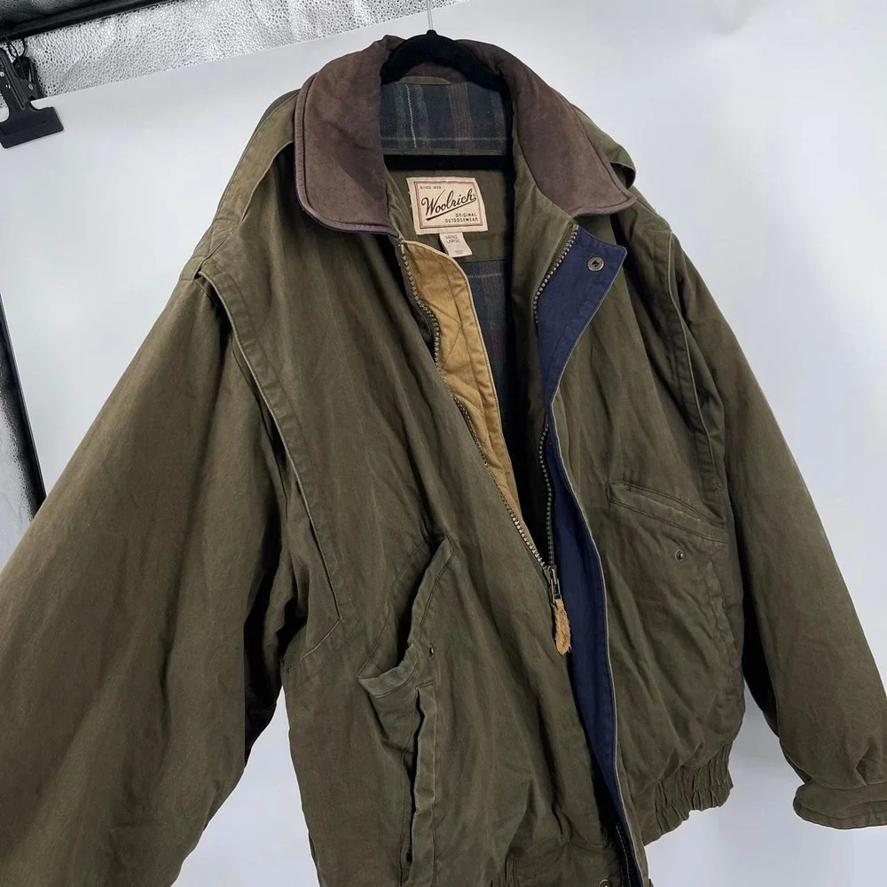 Vintage 90s Woolrich Utility Bomber Flight Jacket Men's Large Flannel Lined Rare
